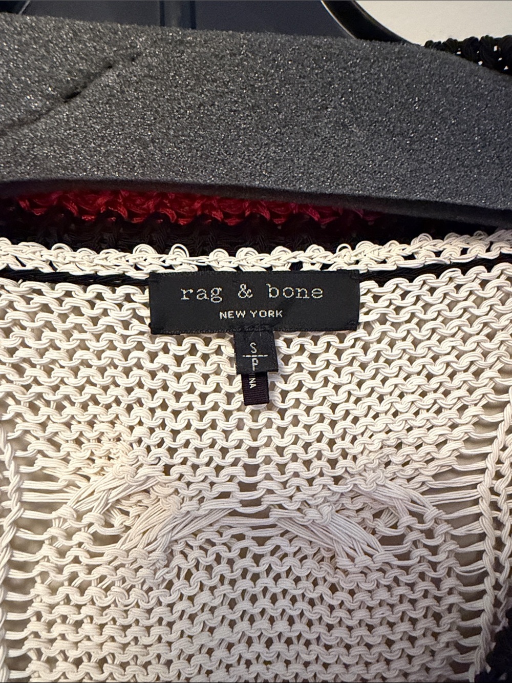 Rag & Bone Cable Knit V-Neck Sweater with Red & Black Trim - Picture 2 of 5